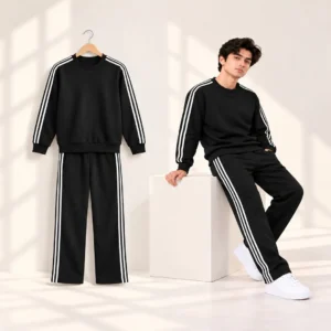 Men’s Black Striped Sweatshirt & Trouser Tracksuit Set