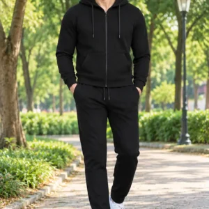 2 Pcs Men's Fleece Plain Zipper Track Suit