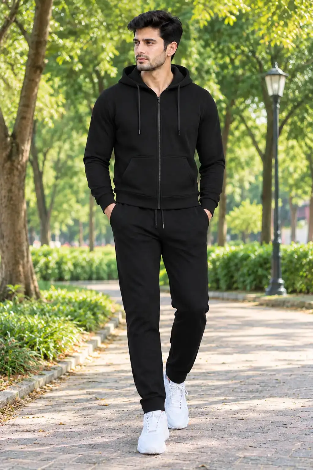 2 Pcs Men's Fleece Plain Zipper Track Suit