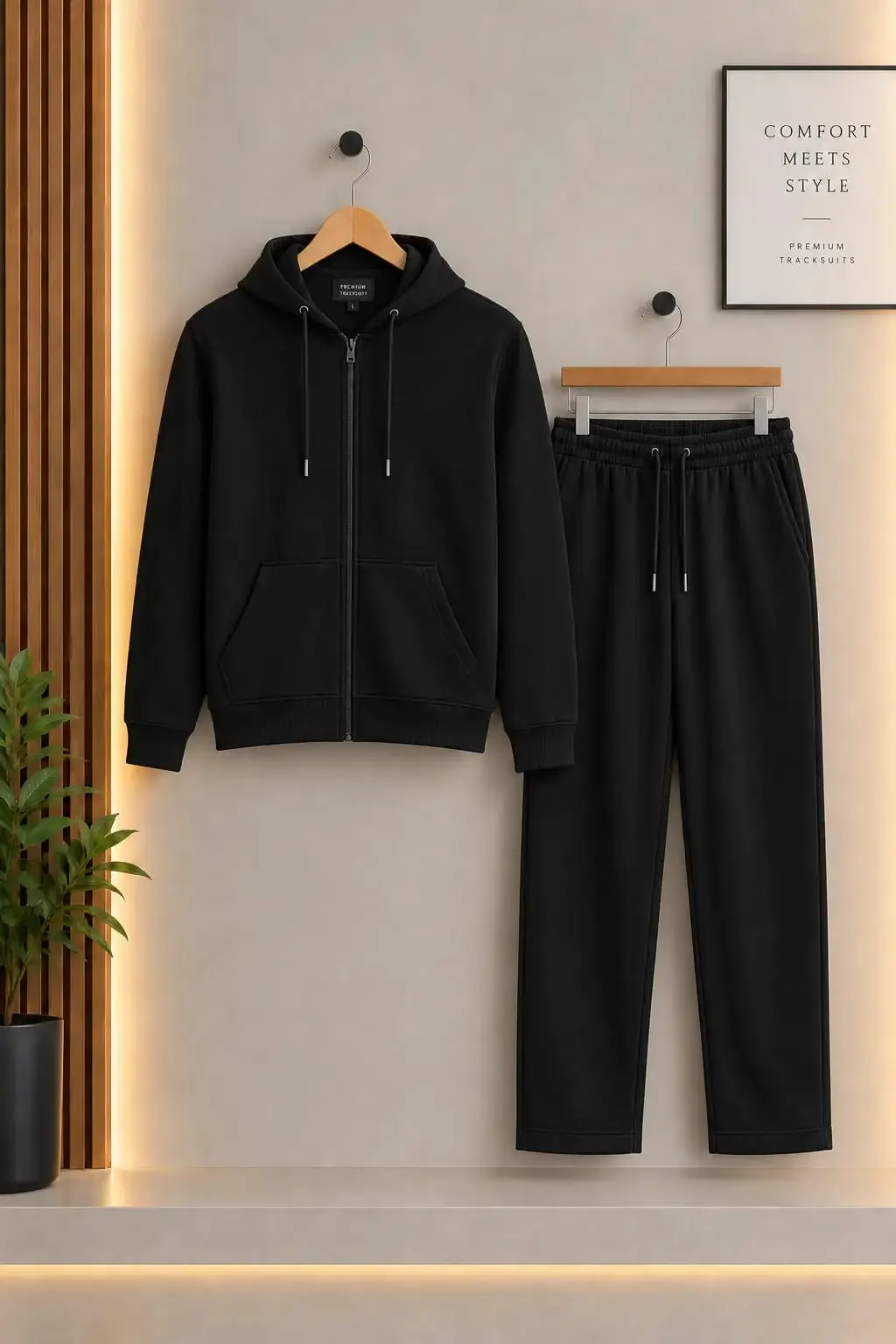 2 Pcs Men's Fleece Plain Zipper Track Suit - Image 2