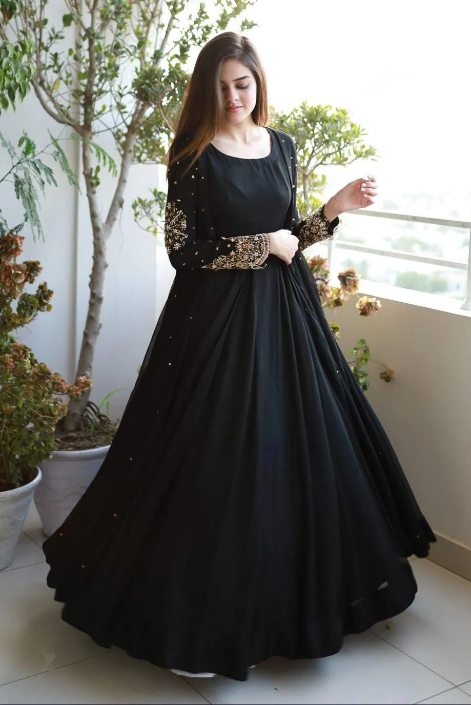 Black Maxi Suit with Gold Embroidery for Eid & Weddings - Image 4