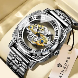 BINBOND Genuine Retro Carved Quartz Luxury Watch