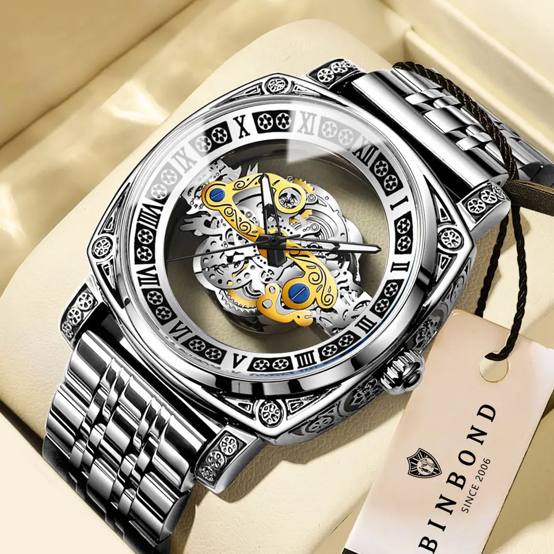 BINBOND Genuine Retro Carved Quartz Luxury Watch