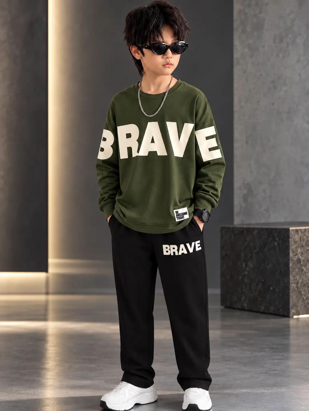 2 Pcs Boy's Fleece Printed Tracksuit