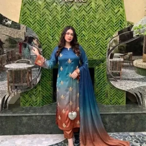 3 Pcs Women's Unstitched Hand Embroidered Suit(skf)