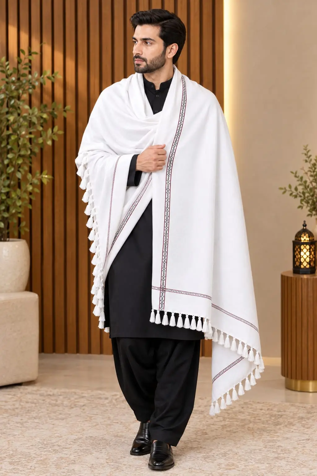 1 Pc Men's Wool Texture Shawl - Image 2