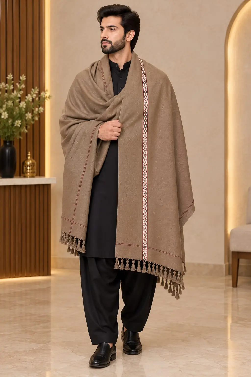 1 Pc Men's Wool Texture Shawl