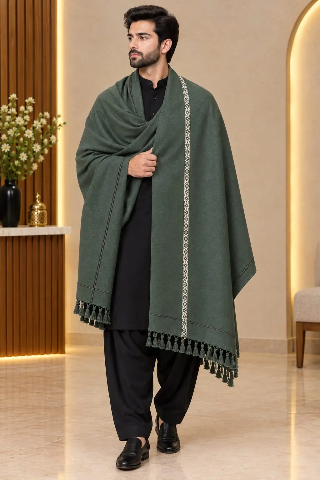 1 Pc Men's Wool Texture Shawl
