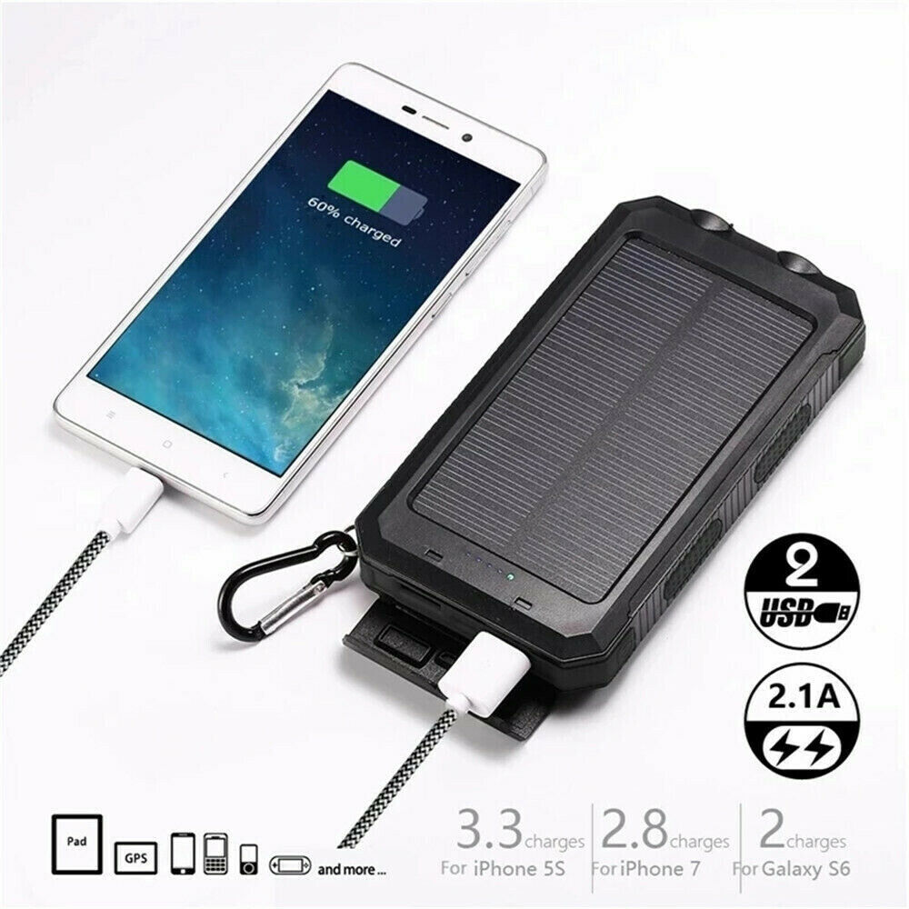 1o000mAh Solar Power Bank Waterproof 2USB LED Battery Charger For Cell Phone - Image 3
